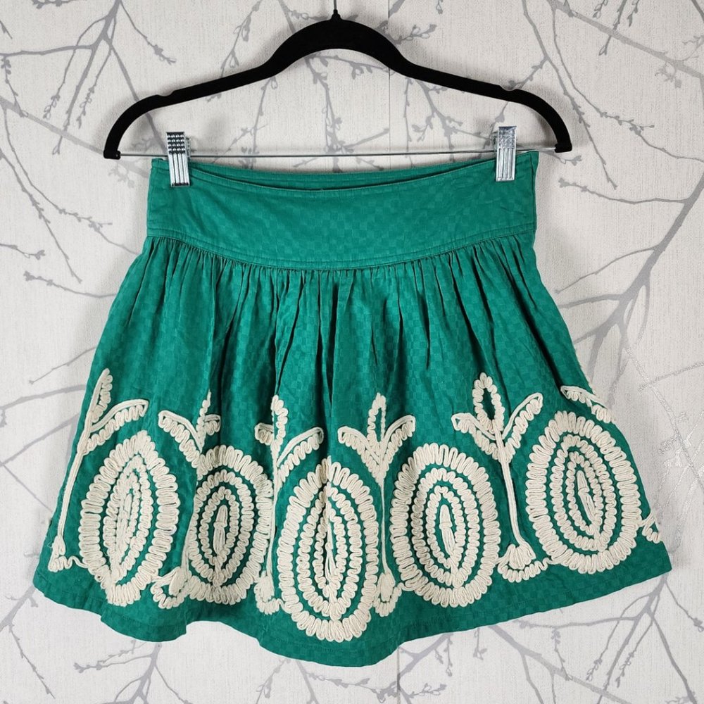 Nick & Mo Green Floral Embroidered Mini Skirt